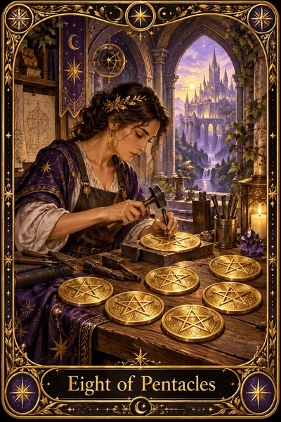 แปดเหรียญ (Eight of Pentacles)