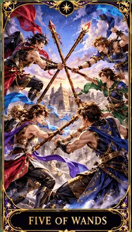 ห้าไม้เท้า (Five of Wands)